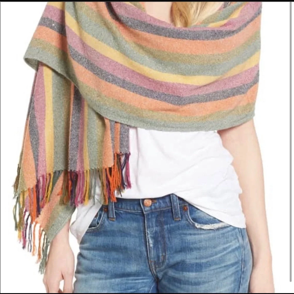 Madewell Silk Rainbow Stripe Cape Scarf NWT